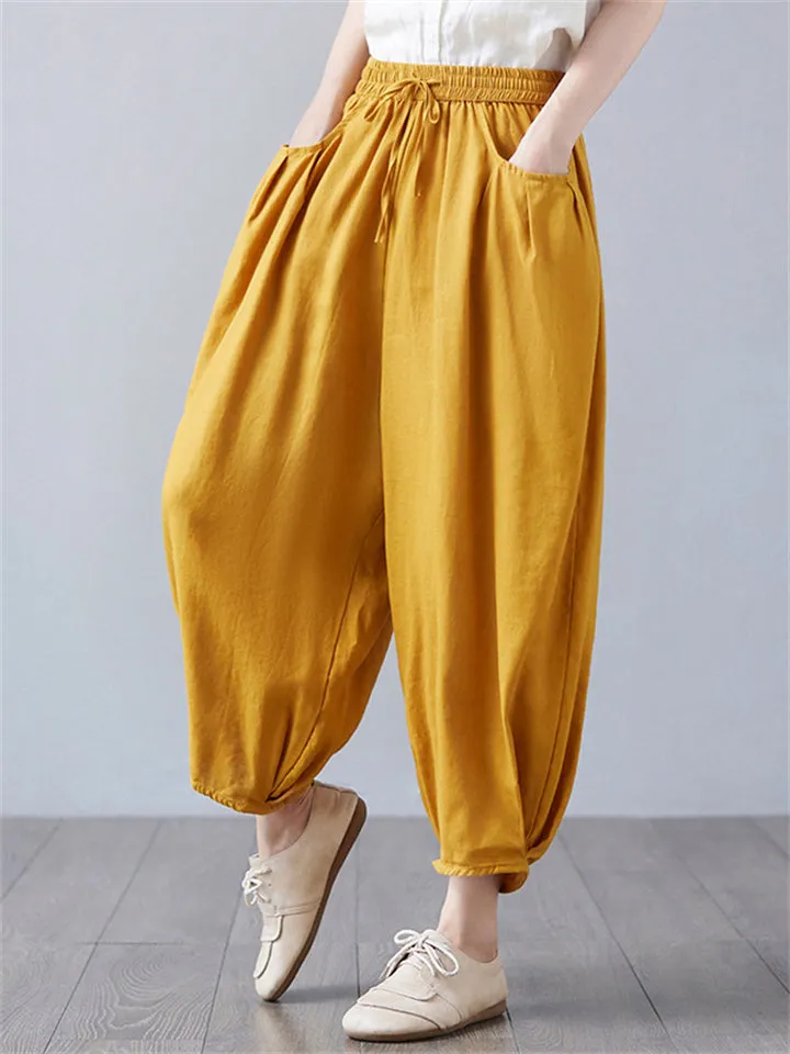 Loose Fit Plain Summer Comfortable Pants for Women