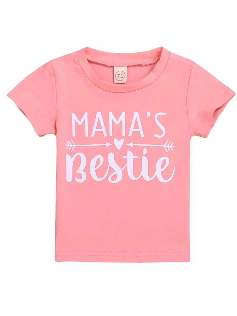 MAMA'S BESTIE Pink T-shirt For Baby Little Girl Newborn Tops