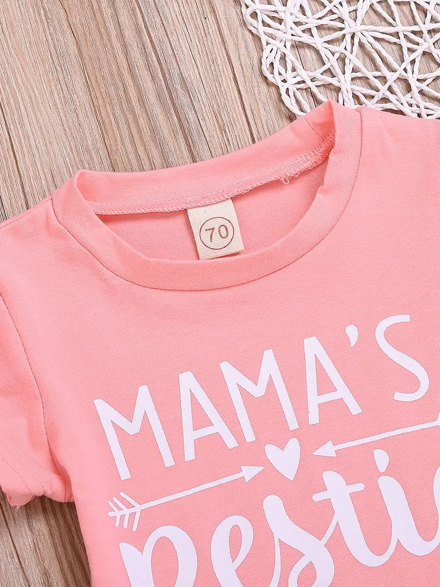 MAMA'S BESTIE Pink T-shirt For Baby Little Girl Newborn Tops