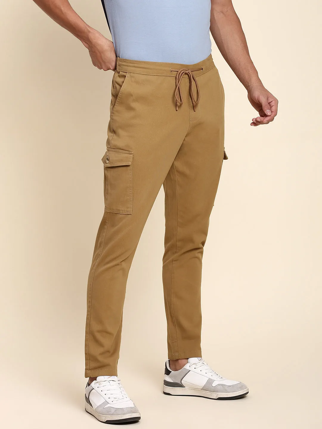 Men's Khaki Cargo Comfortable Bottomwear With Smart Casual Look