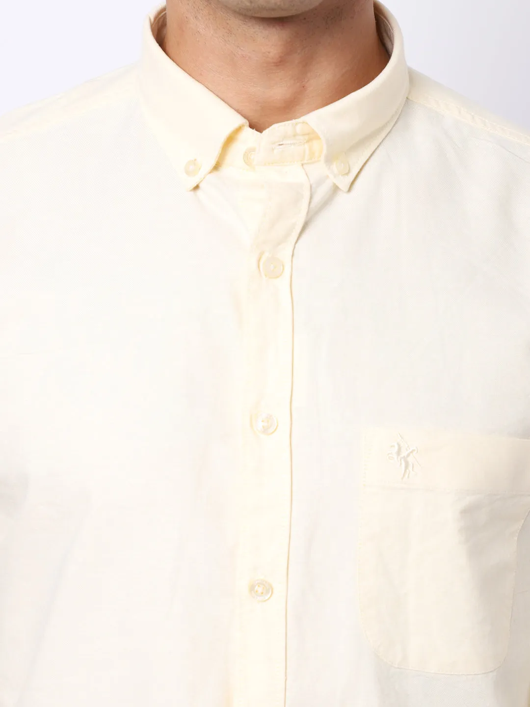 Men's Light Yellow Casual Plain Full Sleeve Shirt