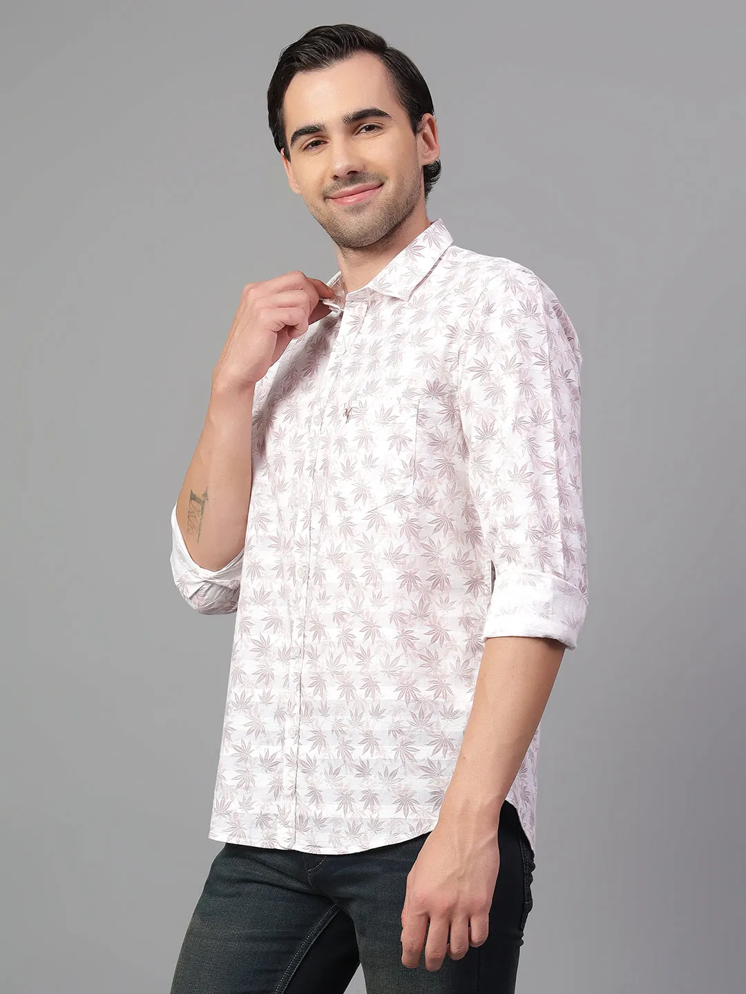 Men's Pink Printed Full Sleeve Casual Shirt