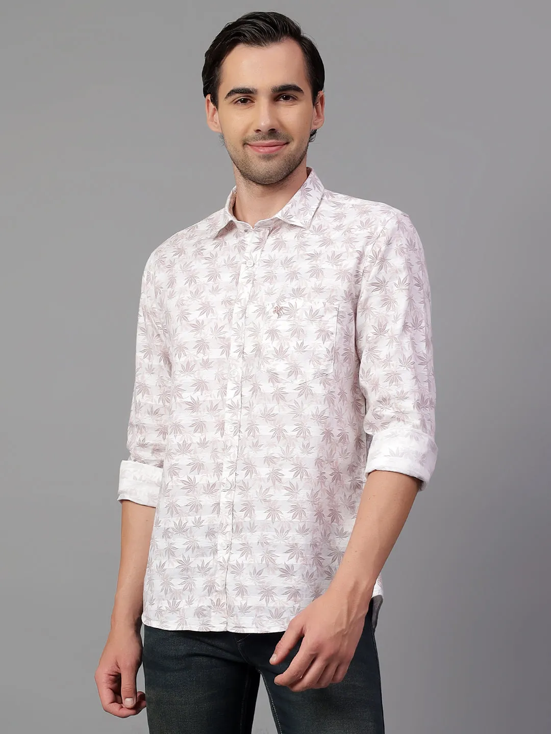 Men's Pink Printed Full Sleeve Casual Shirt