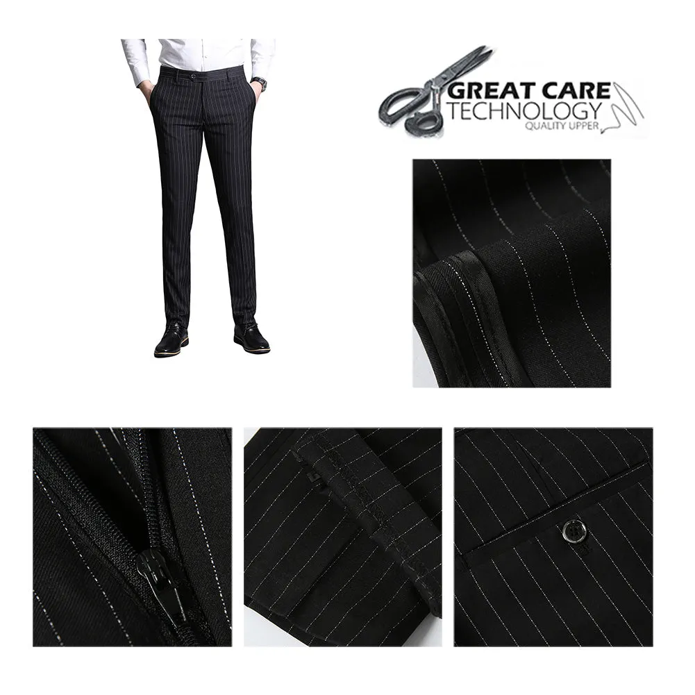 Men's Stripe Casual Slim Fit Pants Dress Pants Black