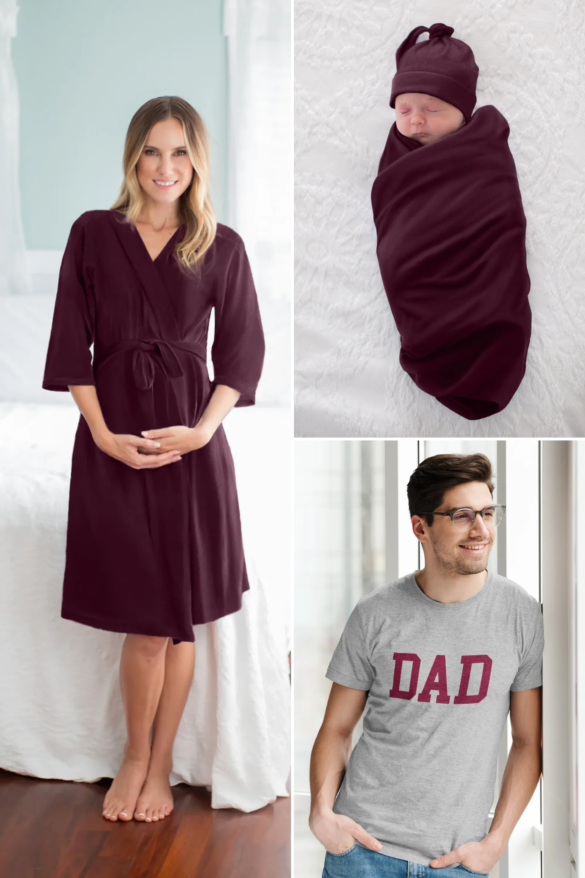 Merlot Robe & Swaddle & Dad T-Shirt