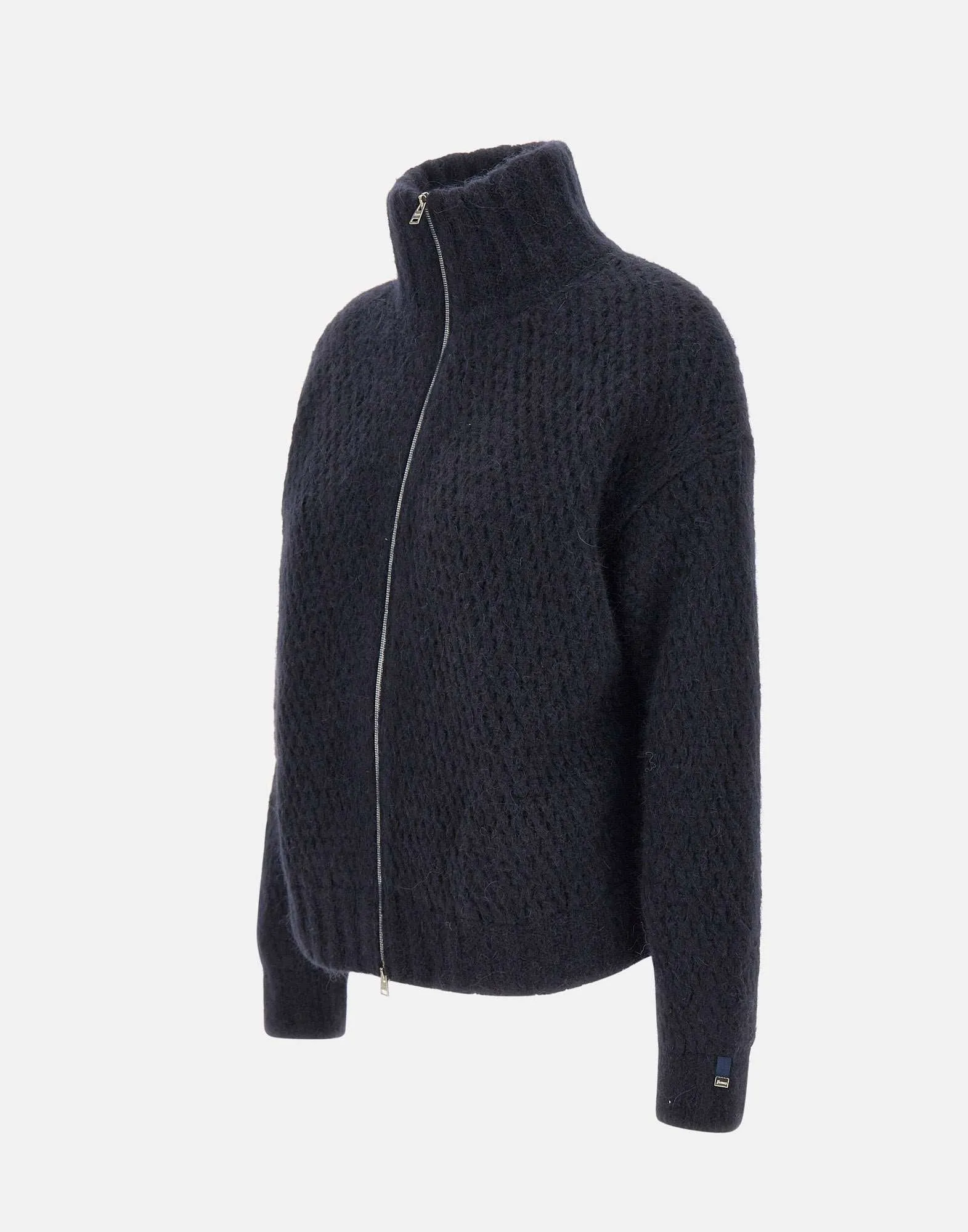 Navy Blue Wool Alpaca Zip Sweater