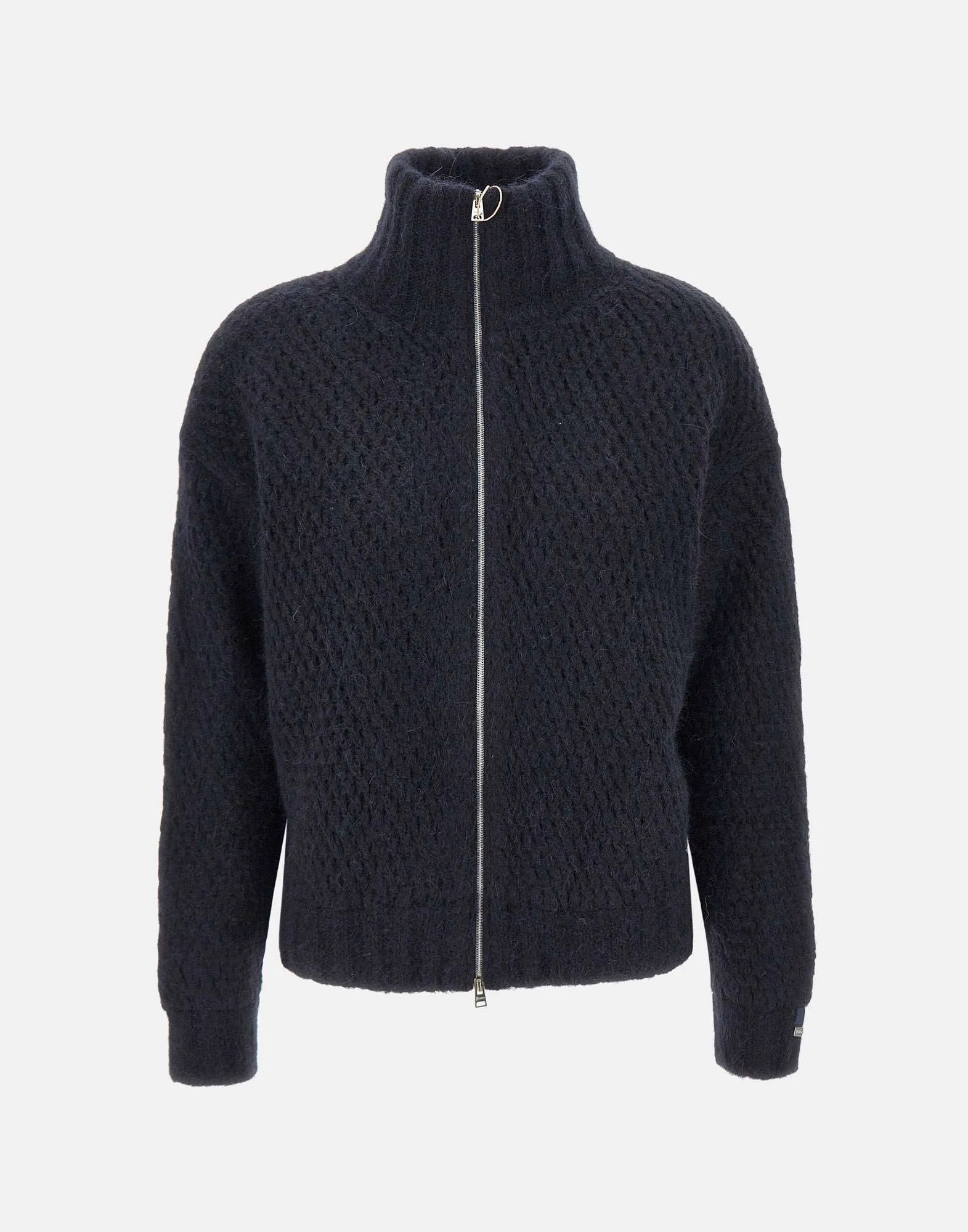 Navy Blue Wool Alpaca Zip Sweater