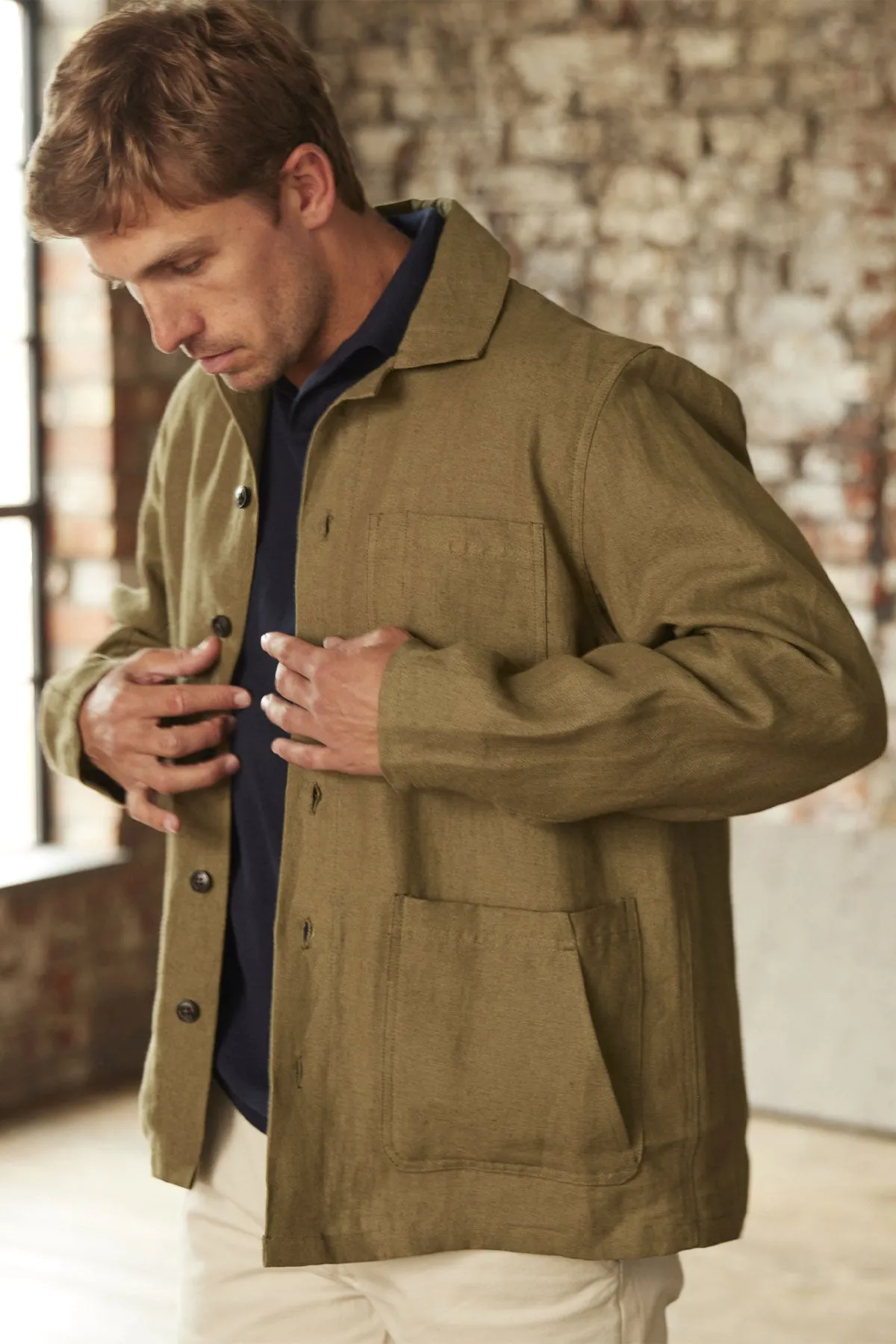 Peregrine - Grange Linen Shacket in Moss