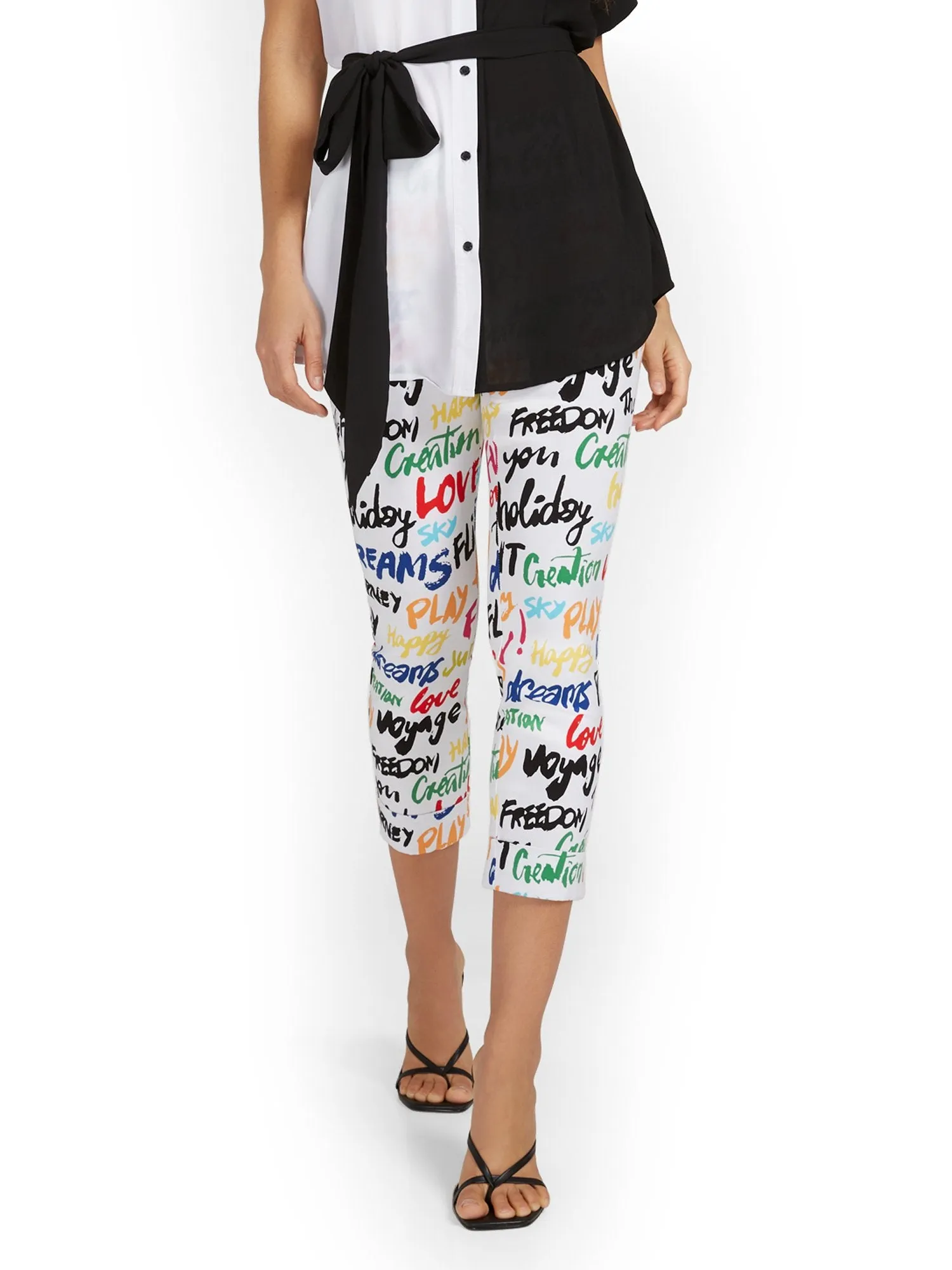 Petite Whitney High-Waisted Pull-On Slim-Leg Capri Pant - Script-Print