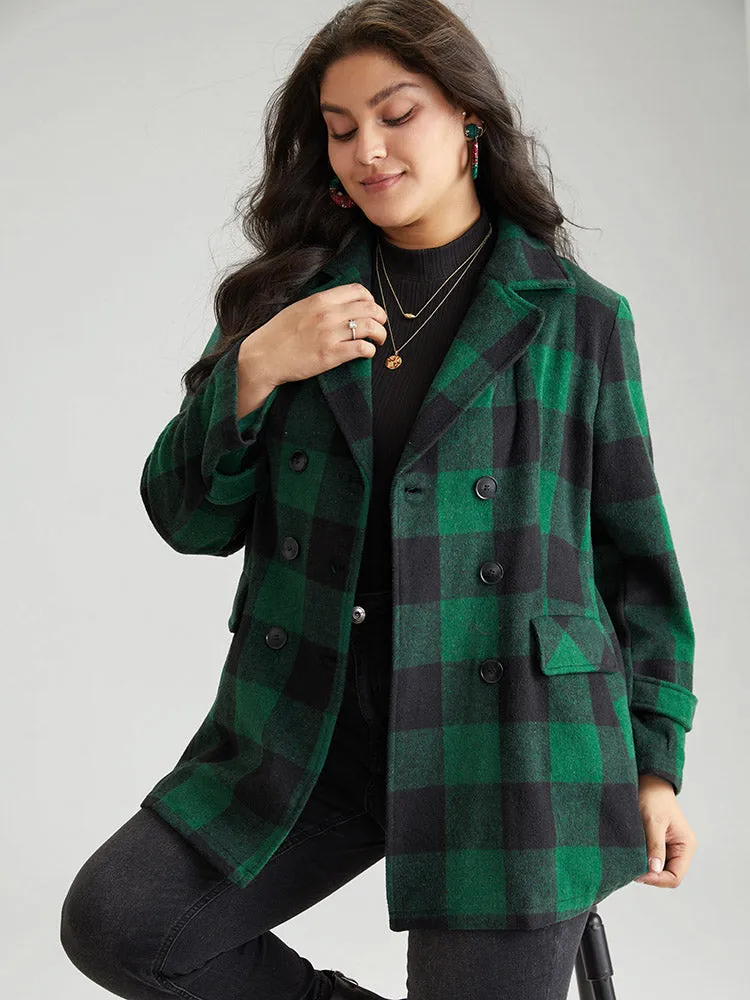 Plaid Lapel Collar Flap Detail Double Breasted Coat