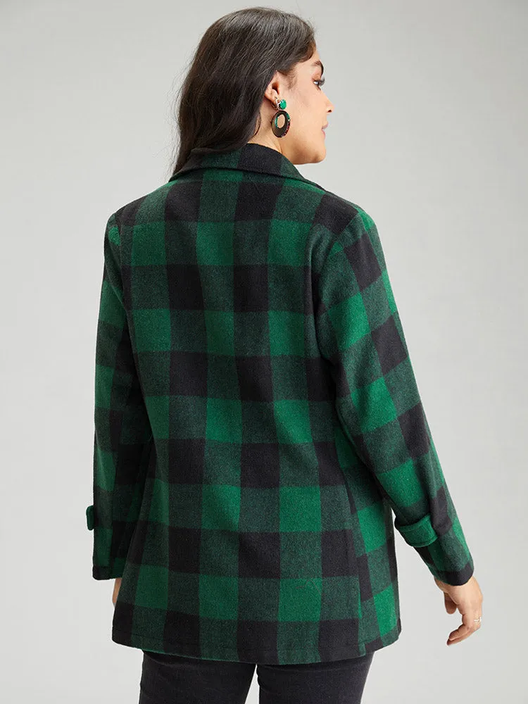 Plaid Lapel Collar Flap Detail Double Breasted Coat