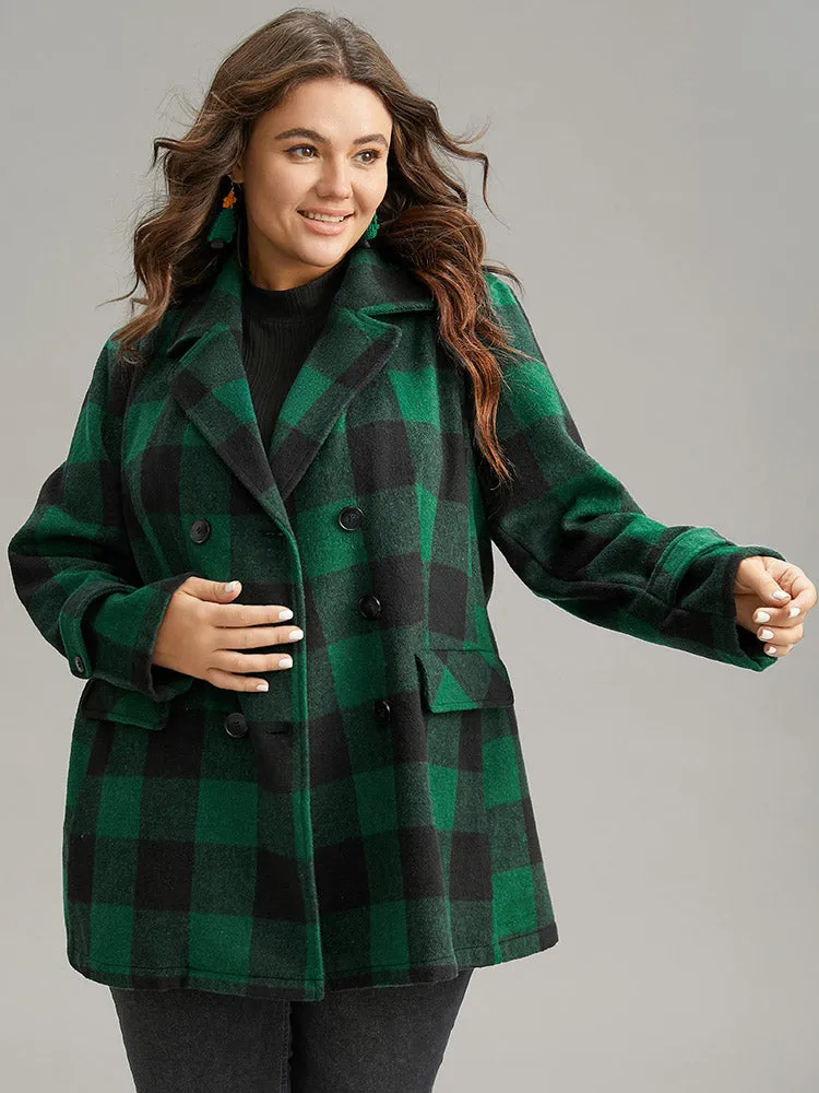 Plaid Lapel Collar Flap Detail Double Breasted Coat