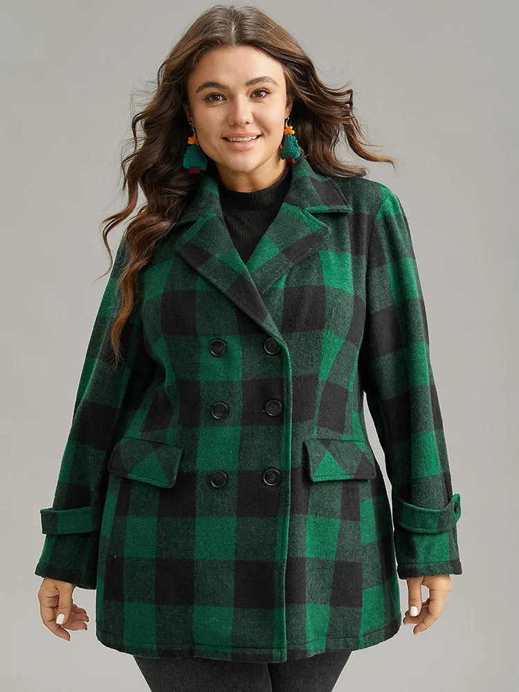 Plaid Lapel Collar Flap Detail Double Breasted Coat