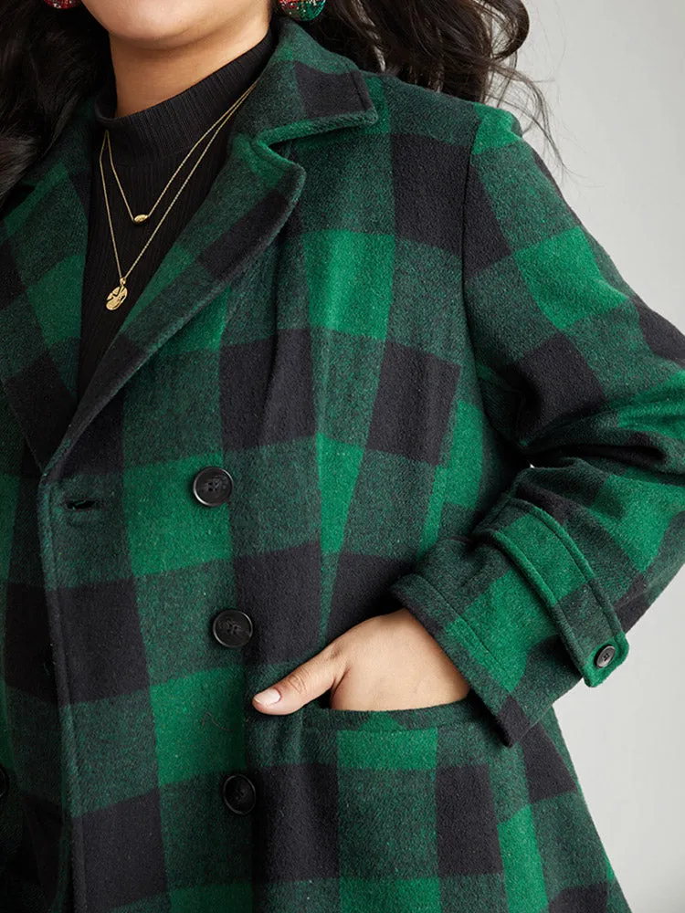 Plaid Lapel Collar Flap Detail Double Breasted Coat