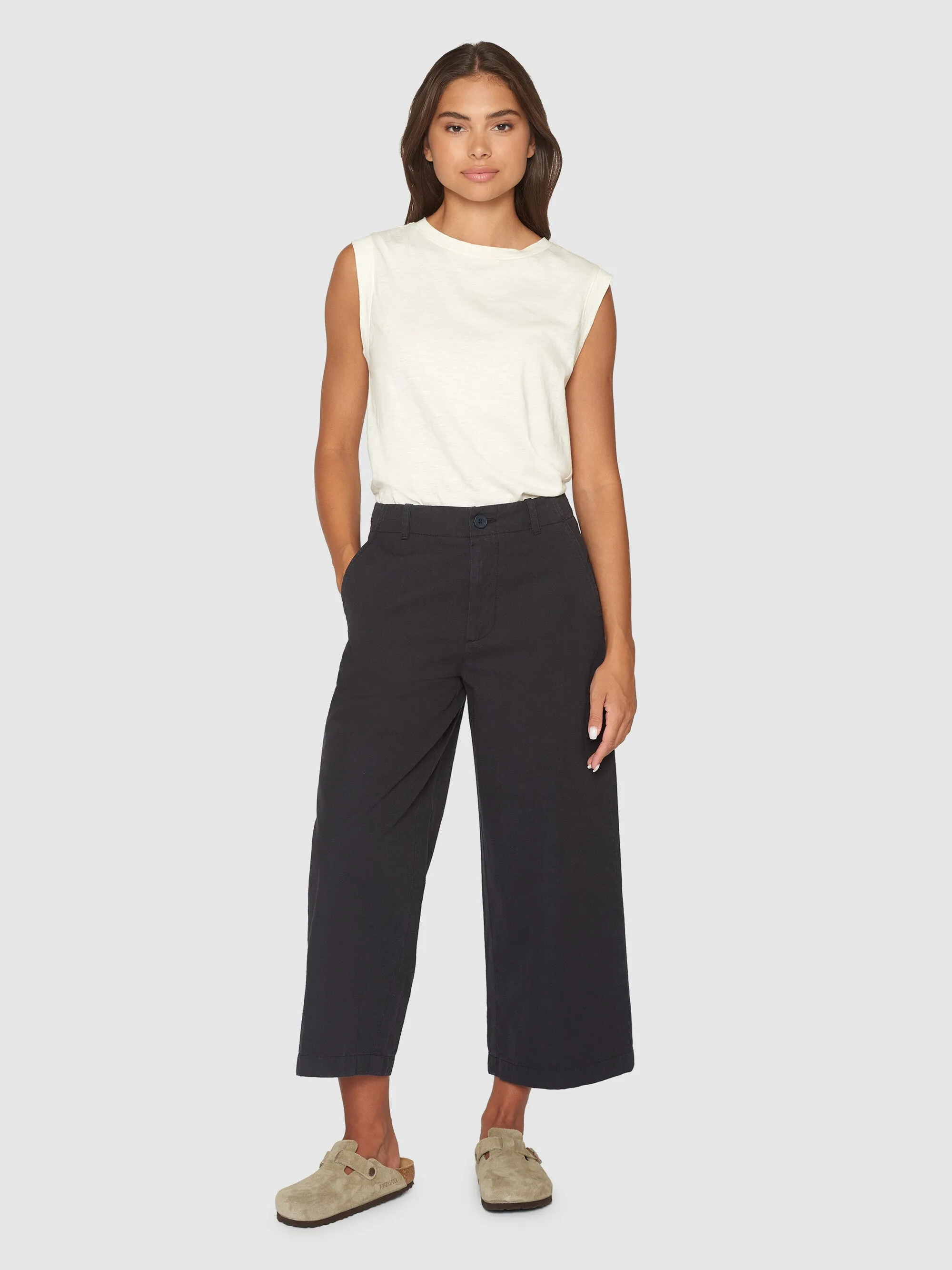 POSEY mid-rise wide slub yarn cropped pants - GOTS/Vegan - Black Jet