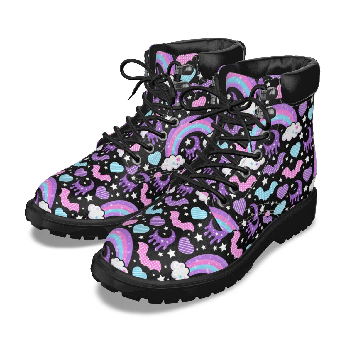 Rainbow Spooky Bats Black - Men's Short Boots