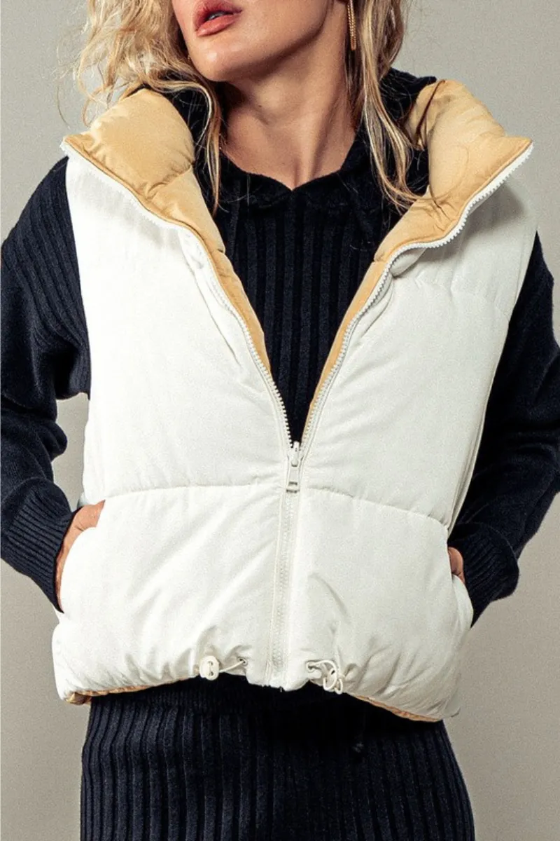 Reversible Stand Collar Cropped Puff Vest