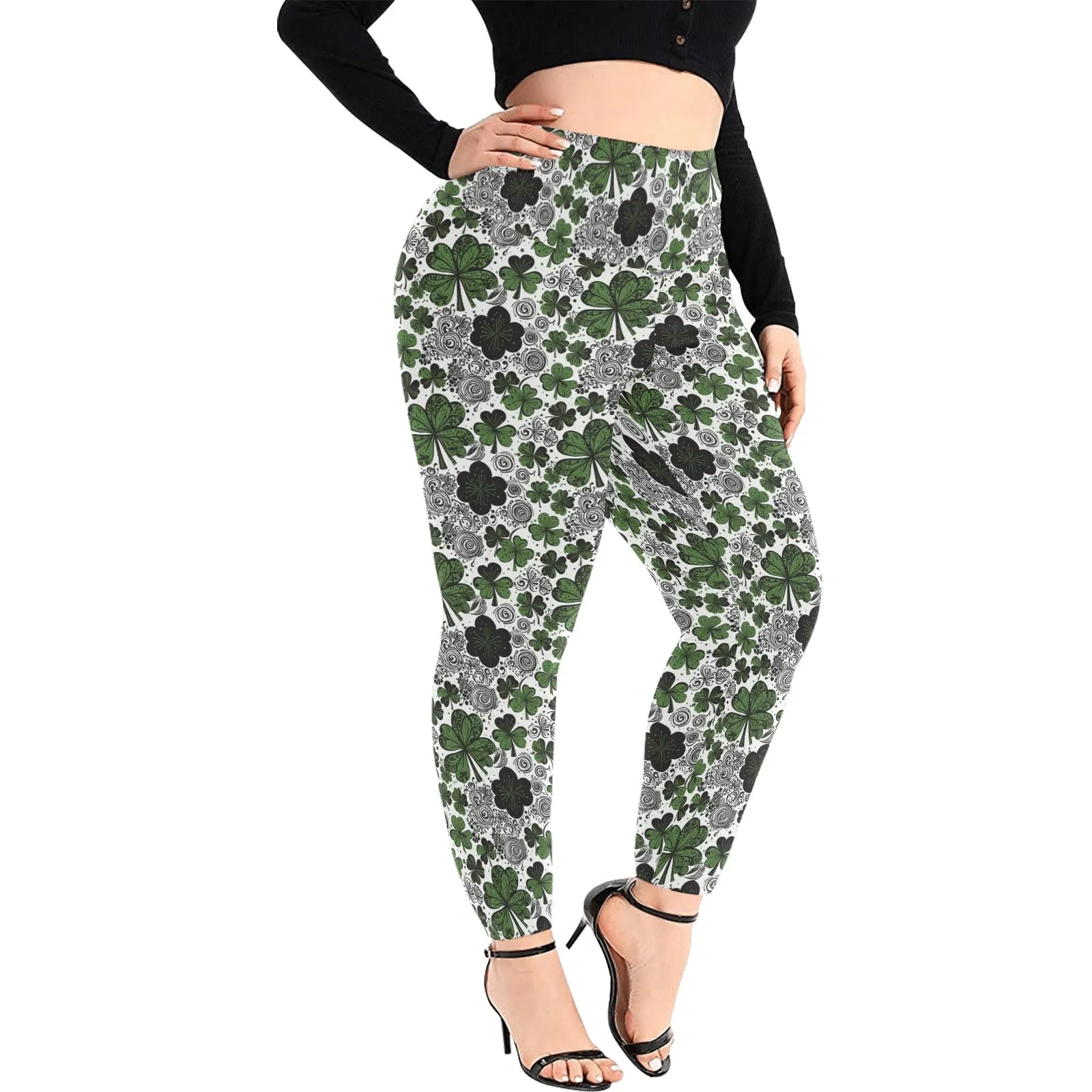 Scribbled Clovers Women's Plus Size High Waited Leggings Women's High Waist Leggings(Plus Size)(ModelL45)