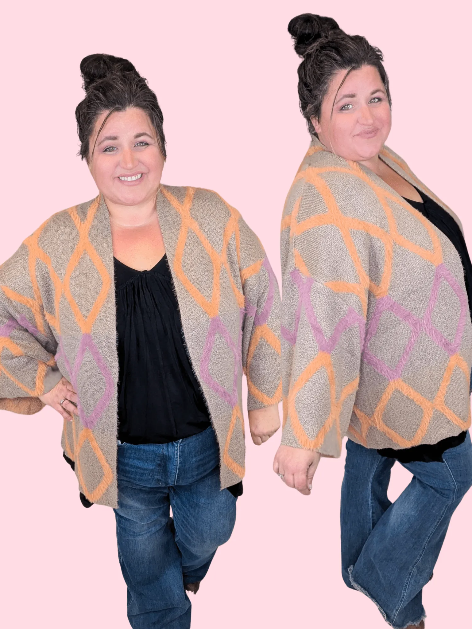 Sloane Wide Sleeve Softest Sweater Cardigan in Taupe, Orange   Mauve