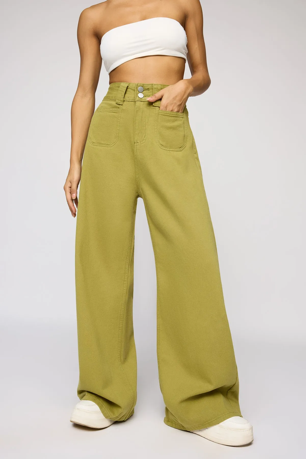 Spring Green Denim Korean Pants