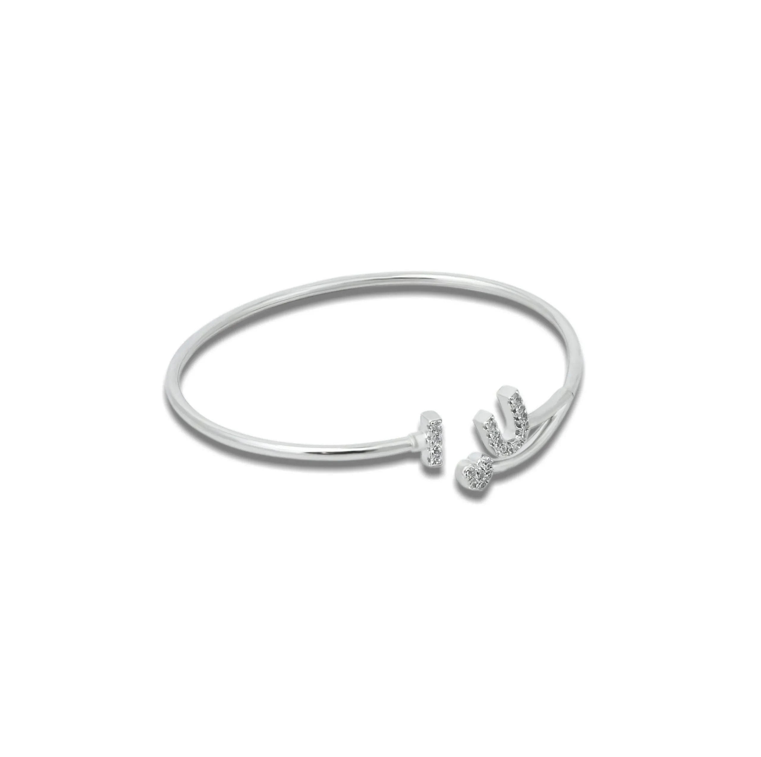 Sterling Silver "I love U" Sign Sleek Kada for Women