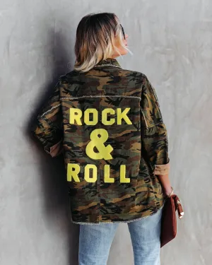 Toleet-Winter and Autumn Outfits Christmas/Thanksgiving_Camo Cotton Rock & Roll Frayed Utility Jacket