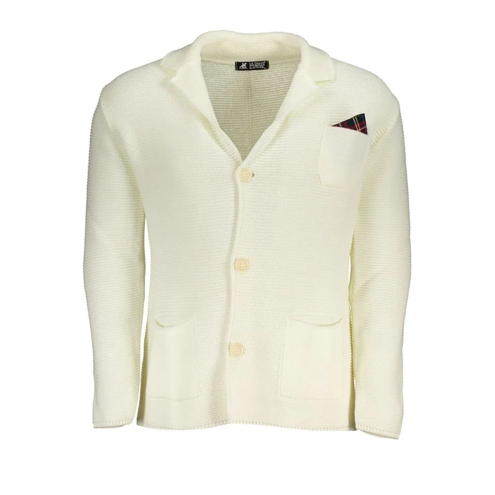 U.S. Grand Polo Elegant White Cardigan With Logo Detail