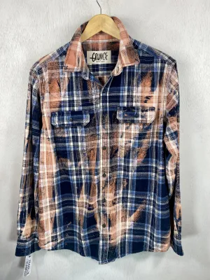 Vintage Grunge Navy Blue, Rust and White Flannel Size Large