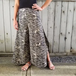 Waves Pattern Stone Fabric Wide leg Pants