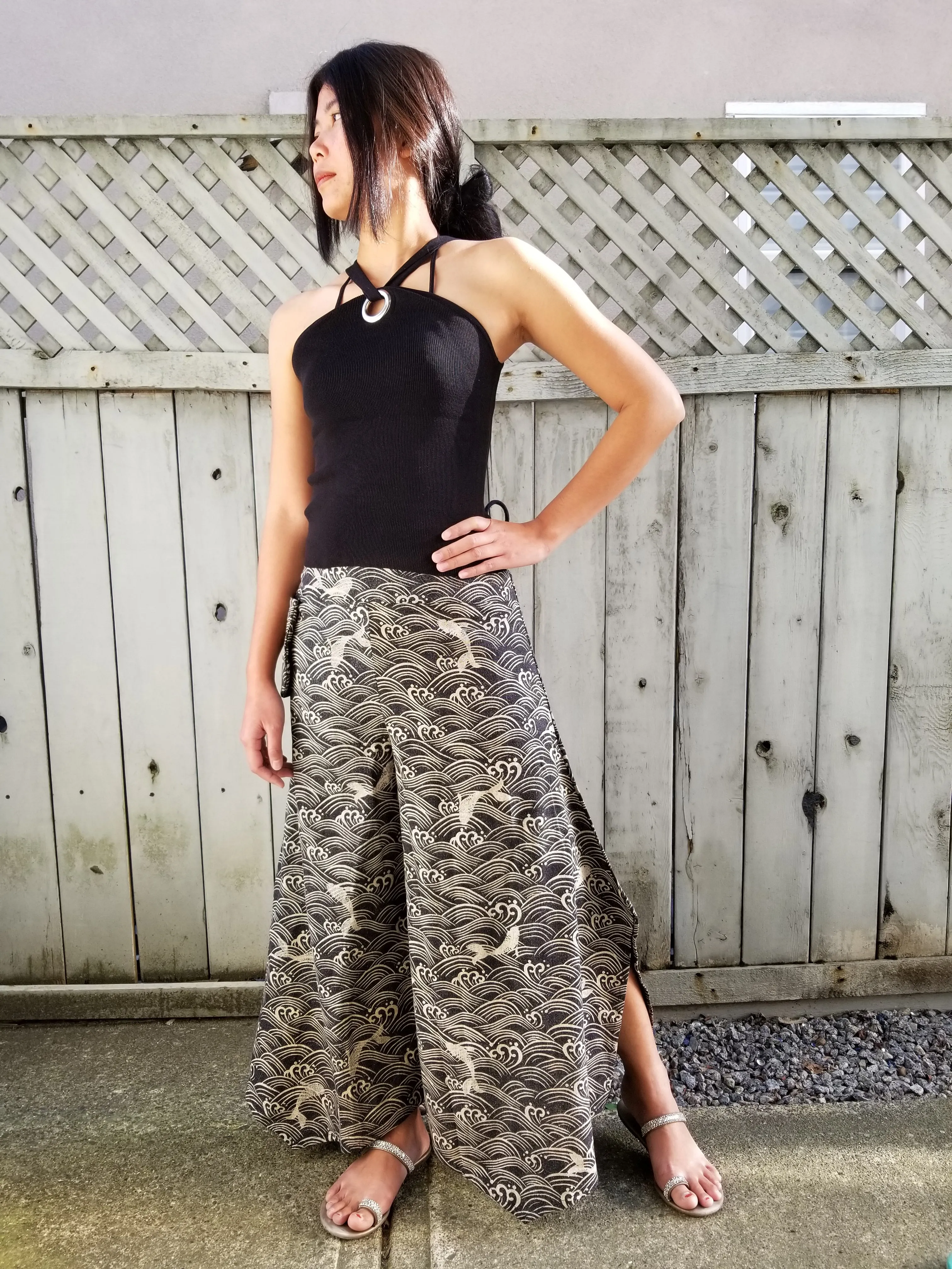 Waves Pattern Stone Fabric Wide leg Pants