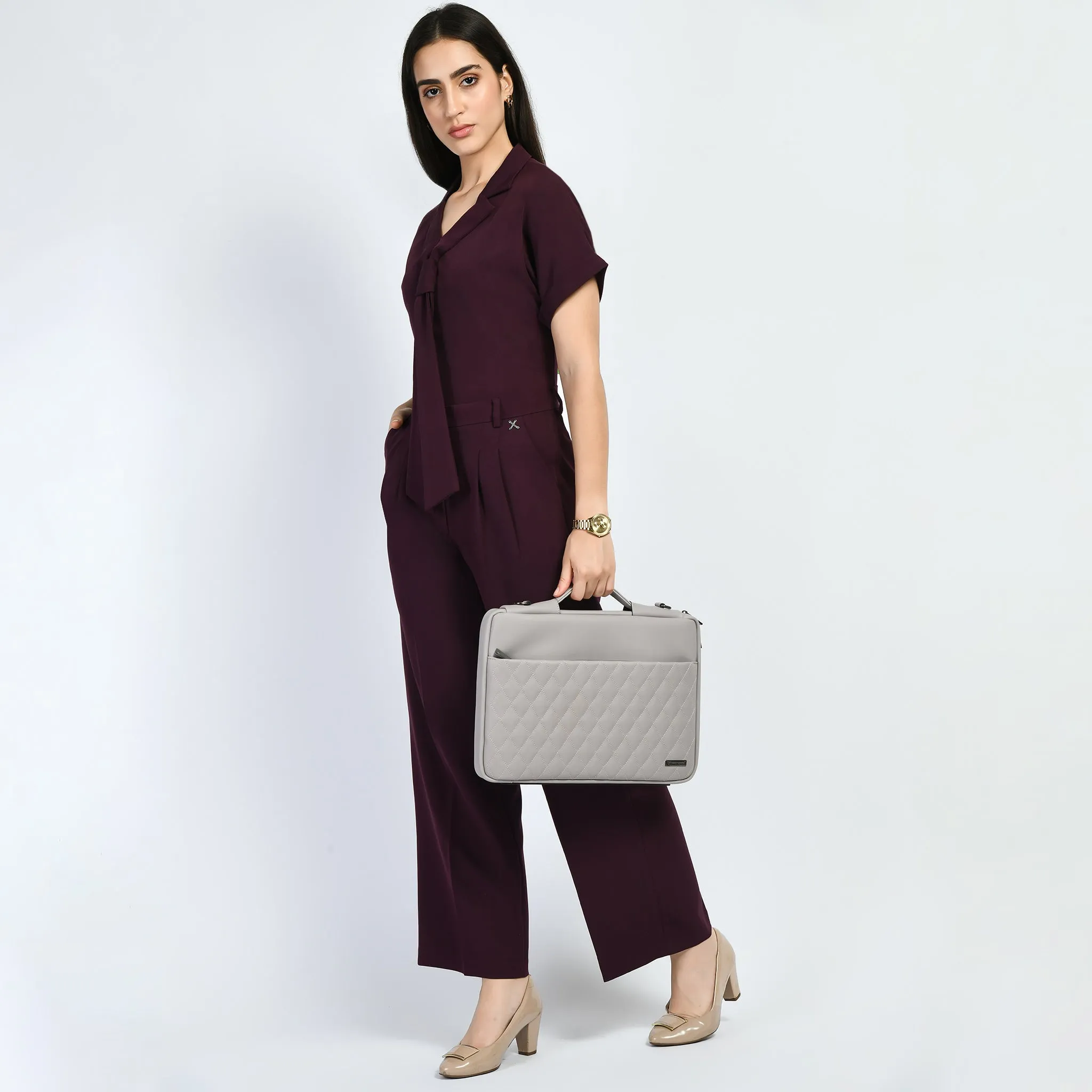 Wine Solid Trouser With Blazer Tie Top Co-Ord Set