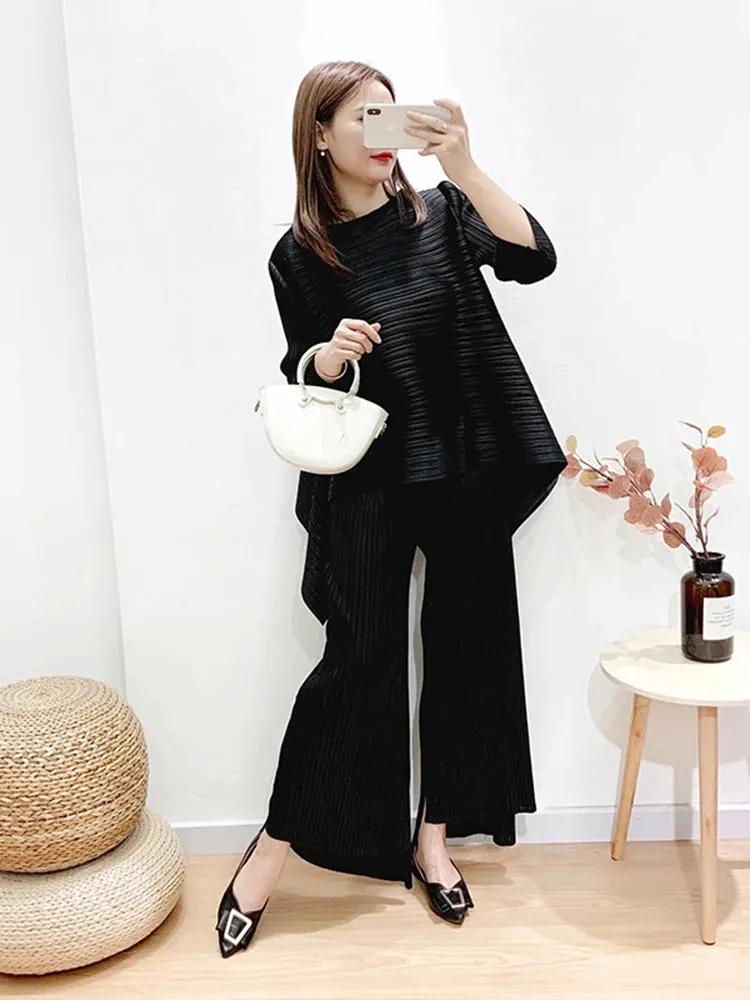 Women's Feminine 2 Piece Pleated Pants Set