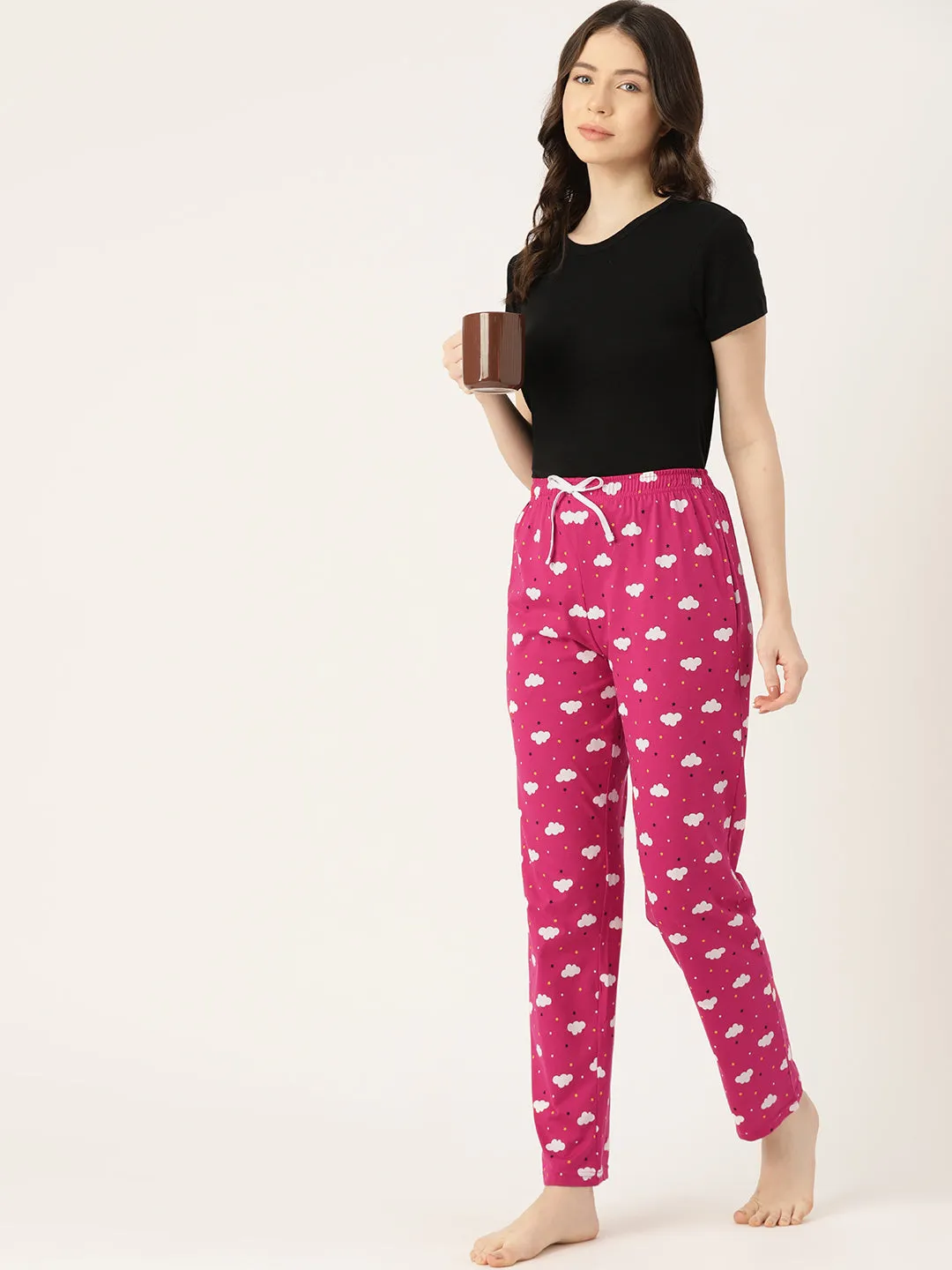 Women's Printed Cotton Magenta Lounge Pants | LDLW-2325-1 |